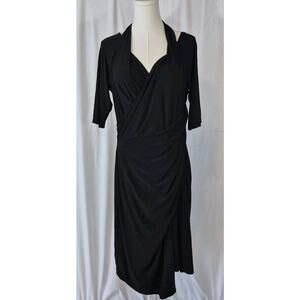 Kiyonna Womens Designer Black Cold Shoulder Faux Wrap Dress Size 1 Plus 1X